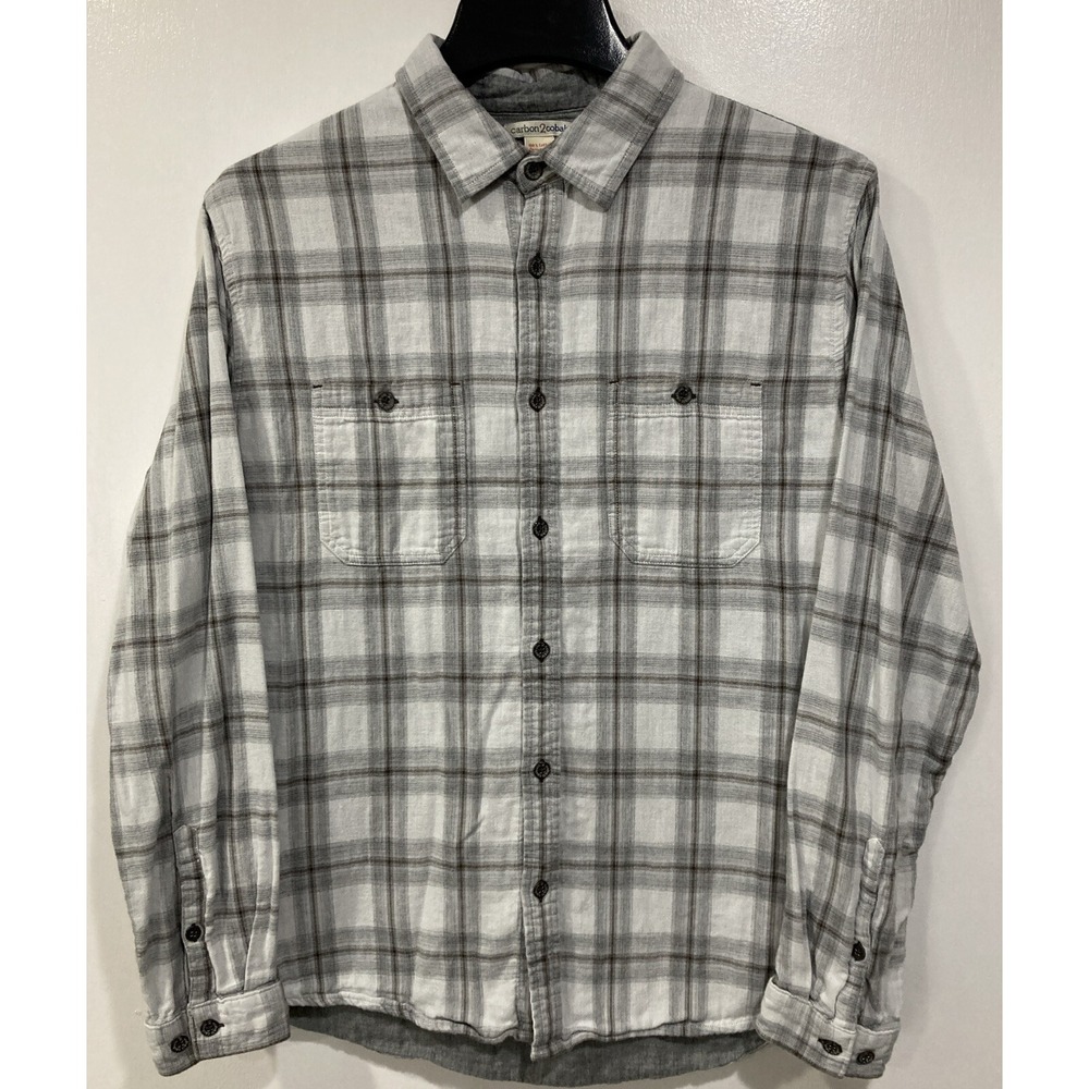 Carbon2Cobalt Men's Medium Light Gray Plaid Flannel Shirt Lined